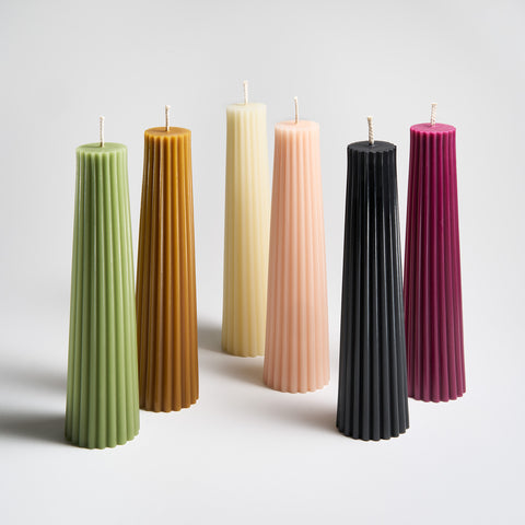 Petite Pillars in sage, natural, cream, blush, black and wild plum. 