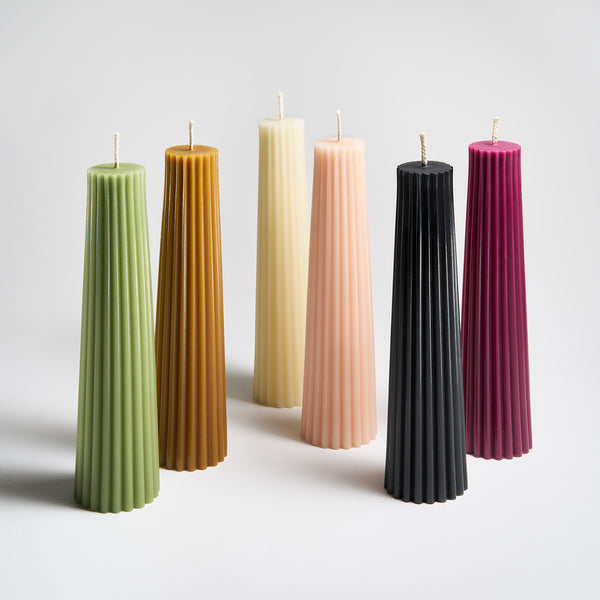 Petite Pillars in sage, natural, cream, blush, black and wild plum. 