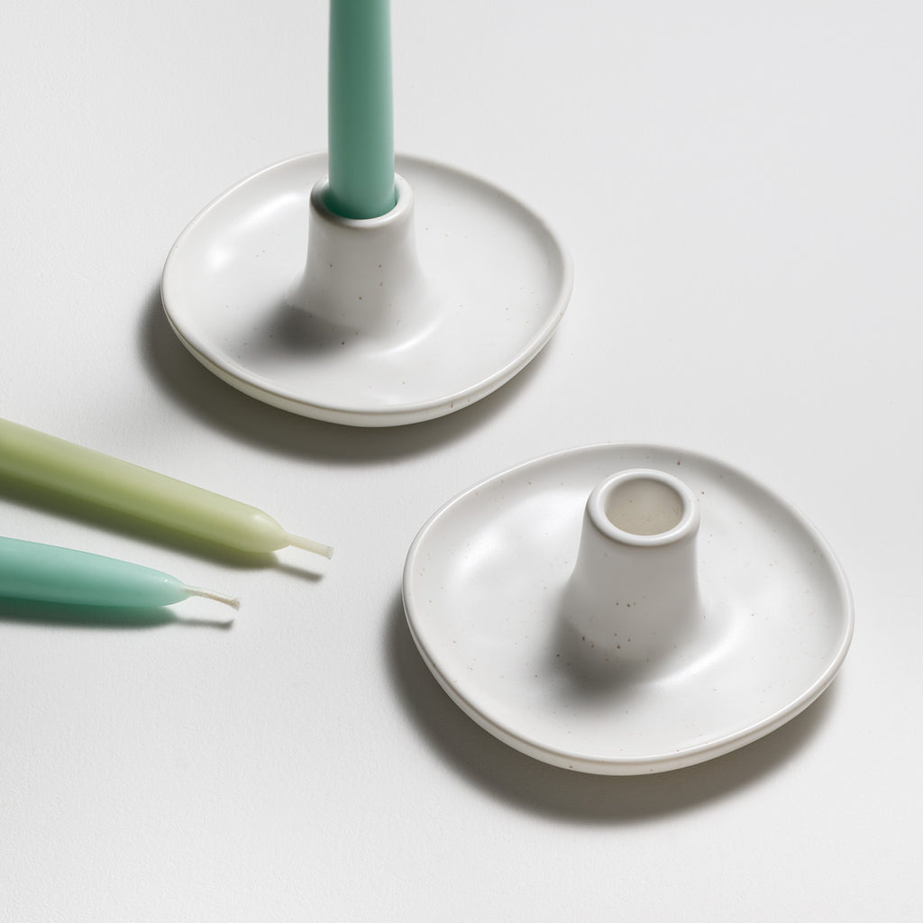 White Candle holders with candles 