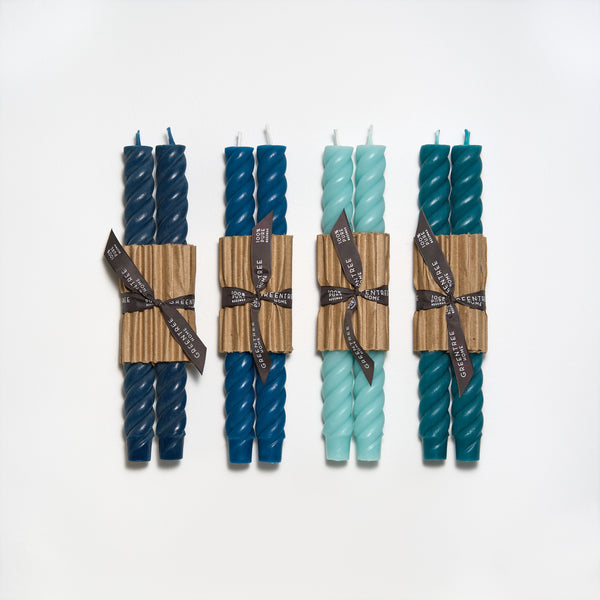 Blue slate, peacock, robin's egg blue and turquoise Rope Tapers by Greentree Home Candle