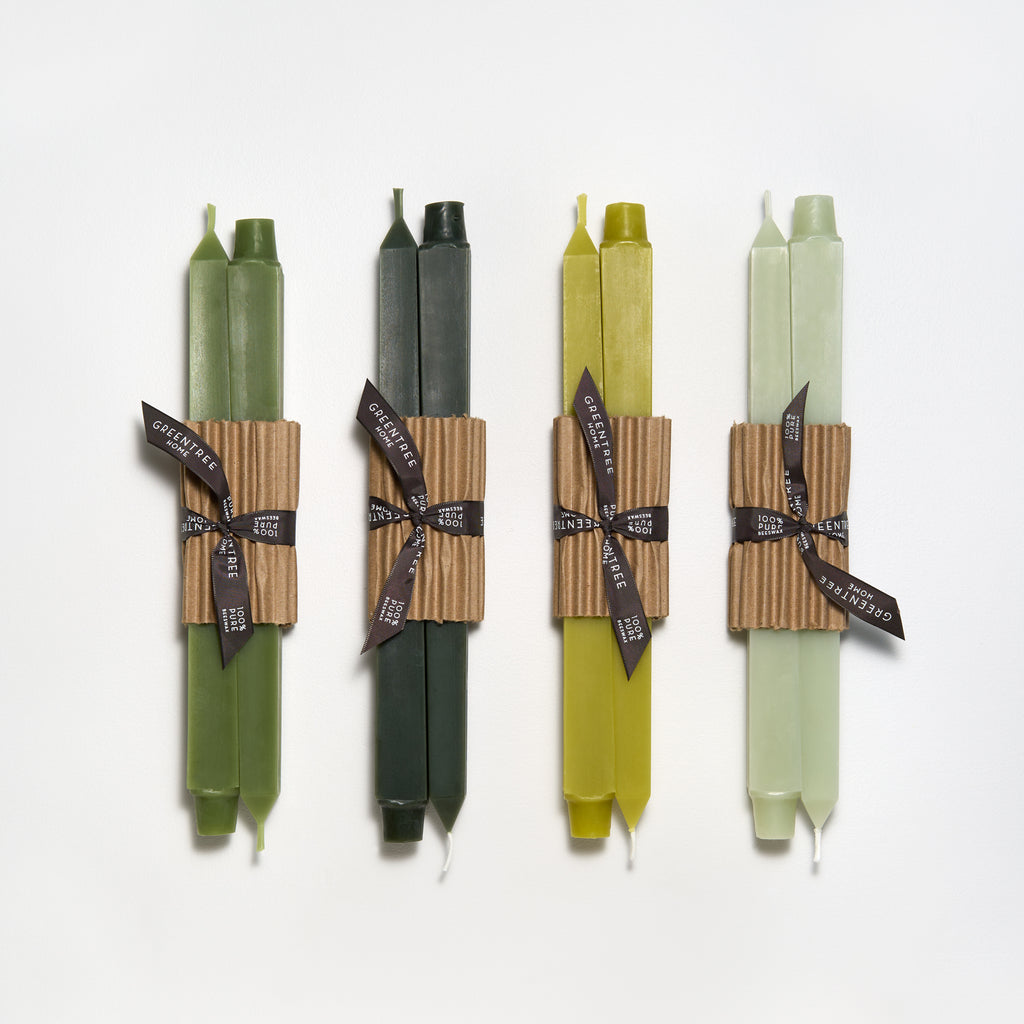 Sage, antique, bamboo and celadon Square Tapers by Greentree Home Candle