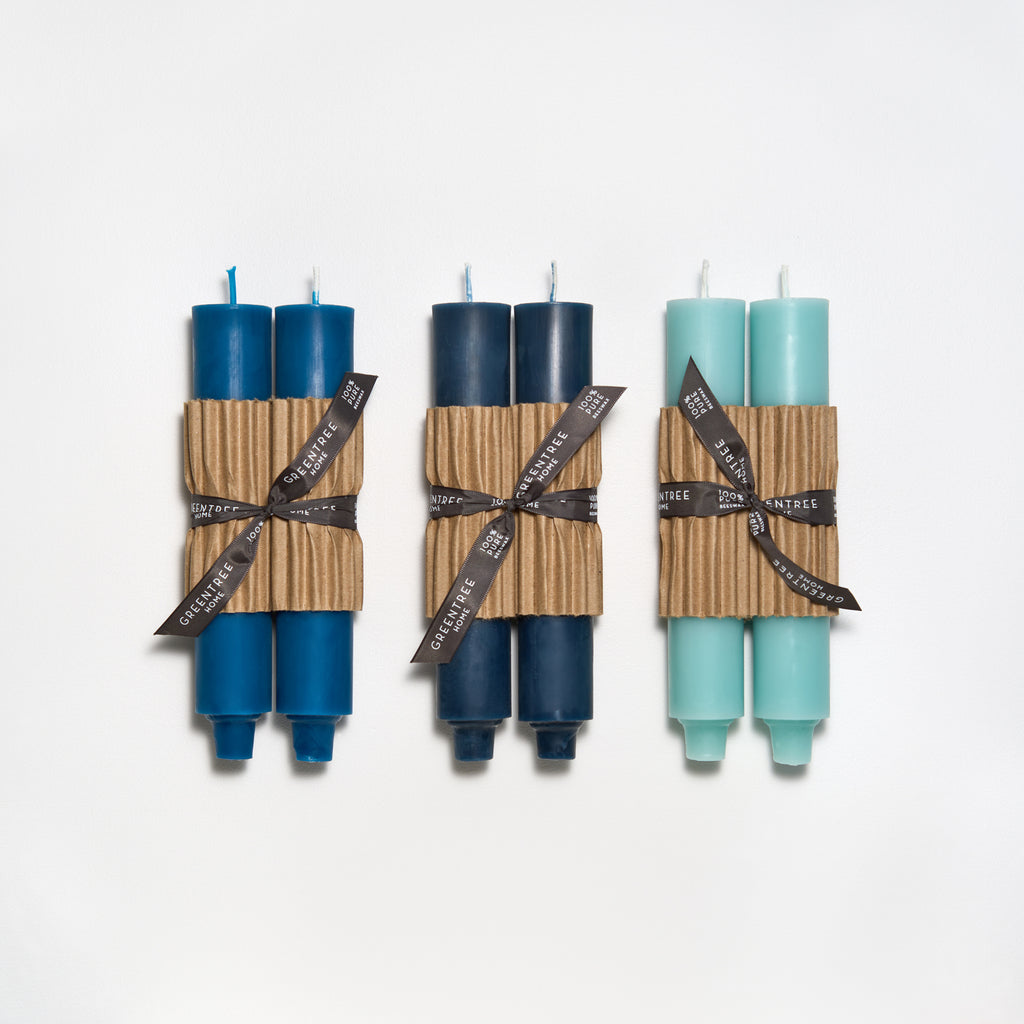 Peacock, Blue slate and Robin's egg blue Column Tapers by Greentree Home Candle 