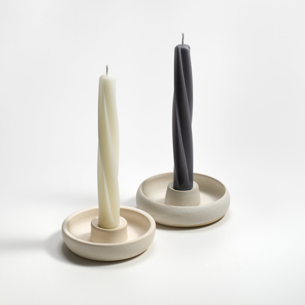 Cream and gray Twist Tapers by Greentree Home Candle 