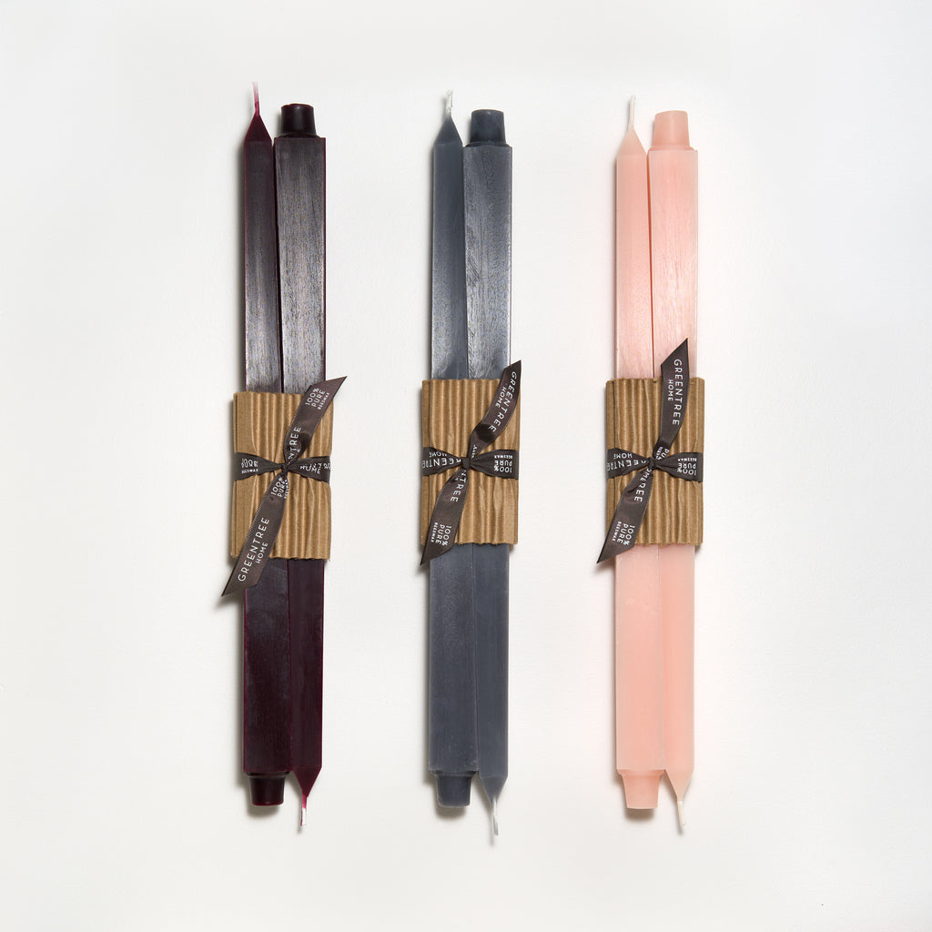 Sangria, gray and blush 16 inch square tapers by Greentree Home Candle