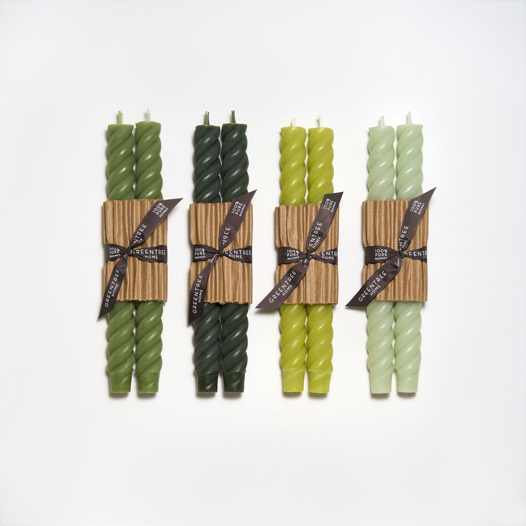 Sage, antique, bamboo and celadon Rope Tapers by Greentree Home Candle