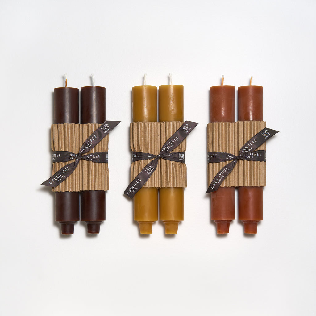 Espresso, natural and terra cotta Column Tapers by Greentree Home Candle 