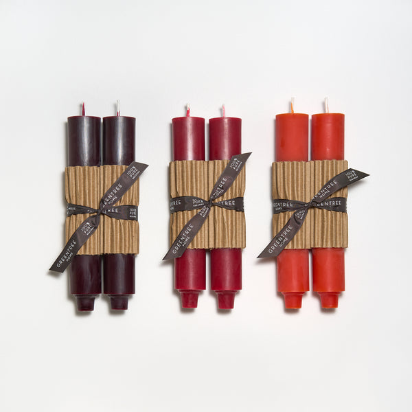 Sangria, bittersweet and tangerine Column Tapers by Greentree Home Candle 