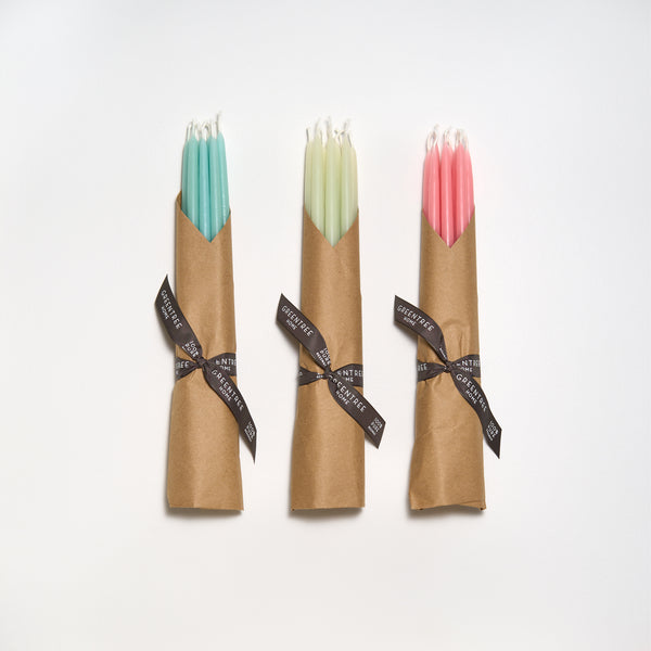 Robin's egg blue, celadon and pretty pink Event Tapers by Greentree Home Candle 