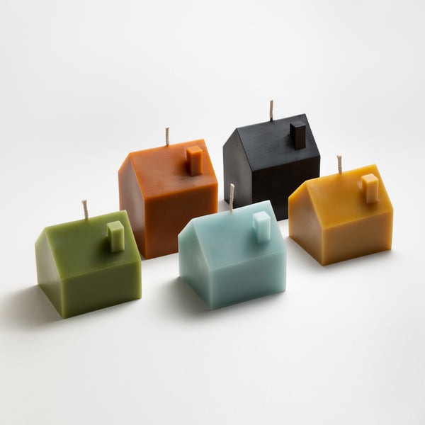Houses by Greentree Home Candle in sage, terra cotta, black, robin's egg blue and natural 